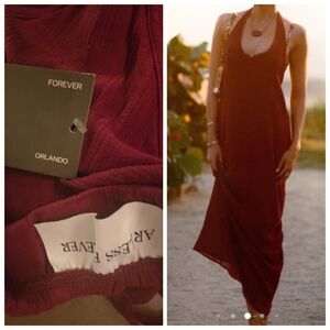 Nwt ARTLESS forever Burgundy Cotton Gauze Halter Maxi Dress S